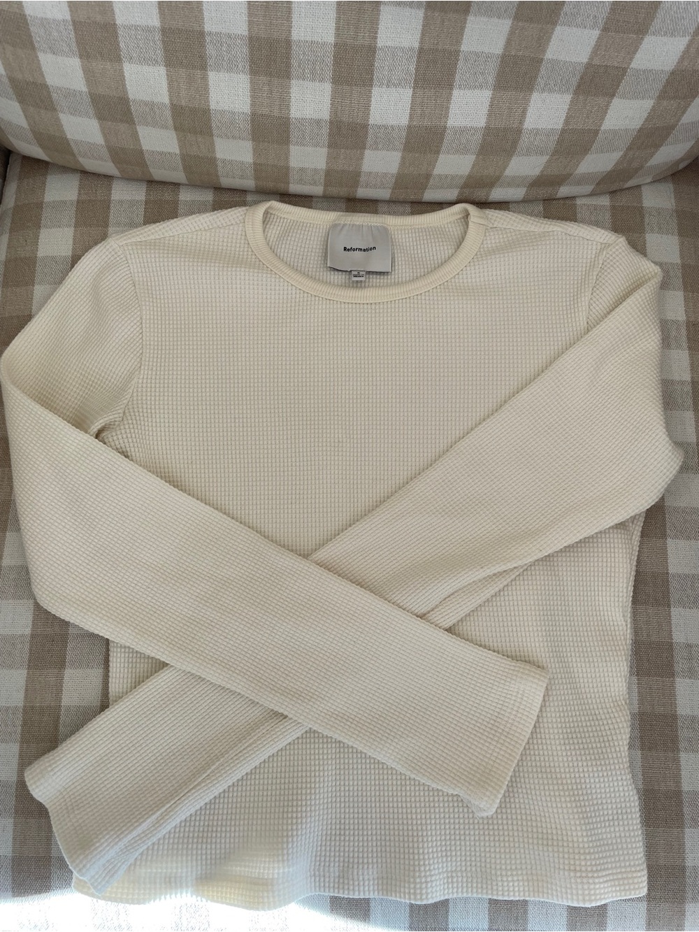 Reformation Waffle Knit Organic Cotton Long Sleeve Crew Neck